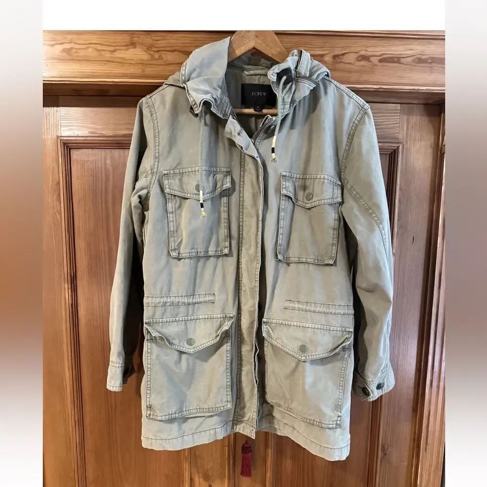 J. Crew Olive Green Utility Jacket size medium oiled cotton